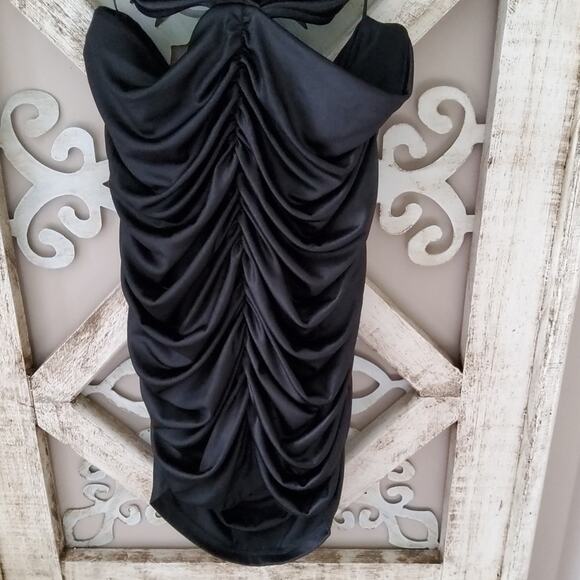 bp Nordstrom Women's Junior Size Large Ruched Cutout Satin Mini Dress in Black - Picture 7 of 8